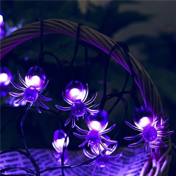 Halloween Solar String Lights,2Pack 30LED 20ft Purple Spider Lights with 8 Modes - Picture 3 of 6